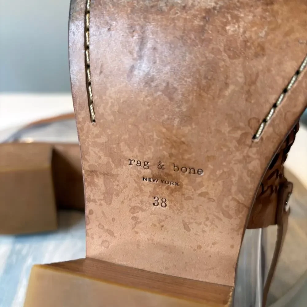 Rag & Bone Wyatt Willow Woven Leather Peep Toe Slingback Heels Brown Size 8 Boho - Picture 12 of 15